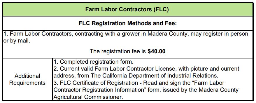 Farm Labor Contractor requirements