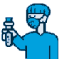 drawing of technician in mask holding test tube