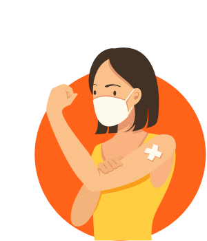 Vaccinated Woman with masked and bicep curled 