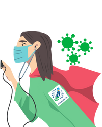 super hero medical staff with Flu virus