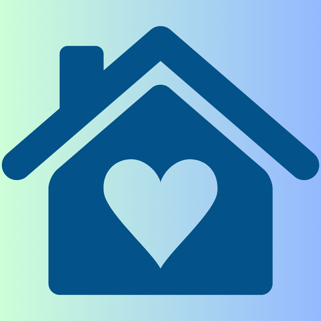 Blue silhouette of a House with heart shaped window with a blue backdrop